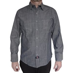 DICKIES classic fit denim western snap front long sleeve work shirt Size M NEW